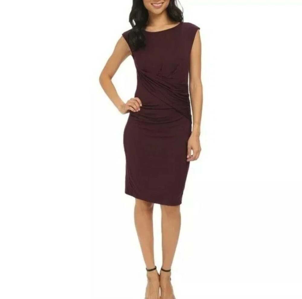 NWT Kut From The Kloth Mollee Sheath Knit Dress 14 Plum Purple Ruched Cocktail